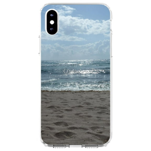 DistinctInk Clear Shockproof Hybrid Case for iPhone X / XS (5.8" Screen) - TPU Bumper, Acrylic Back, Tempered Glass Screen Protector - Ocean Horizon Akumal Mexico