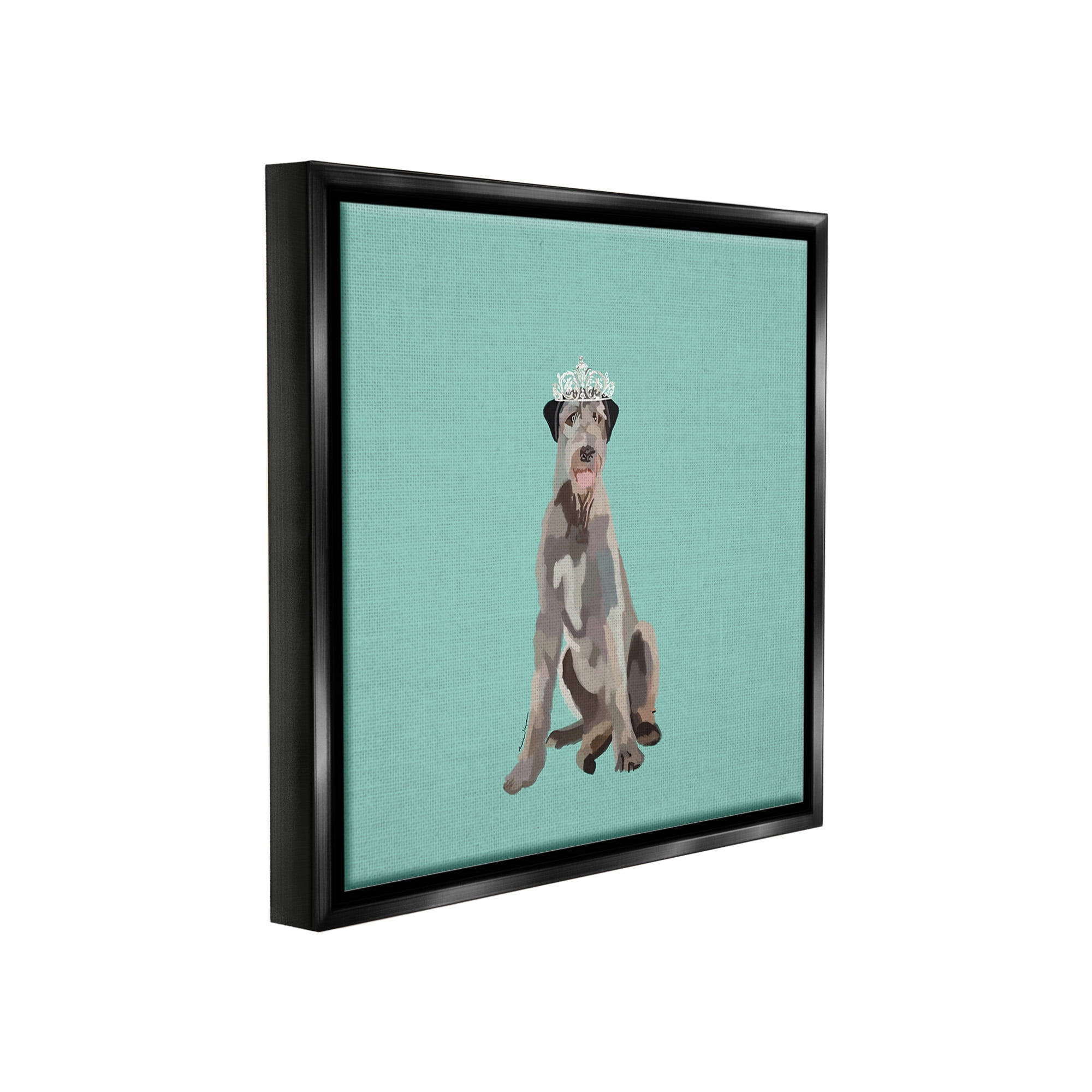 Stupell Industries Regal Dog in Crown Animals & Insects Painting Black Floater Framed Canvas Art Print Wall Art, 18 x 18