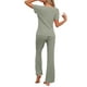 thumbnail image 3 of INSPIRAR CHIC Conjunto de Sudadera de Punto Acanalado para Mujeres, Cuello Redondo, 2 Piezas, Ropa de Casa, Manga Corta, Traje Deportivo XS Verde, 3 of 5