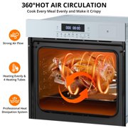 JustSmart 24 Built-In Steam Oven, Stainless Steel Touch Control, 2.5 Cu.Ft Convection Wall Oven, 3000W 240V 8 Functions, Silver