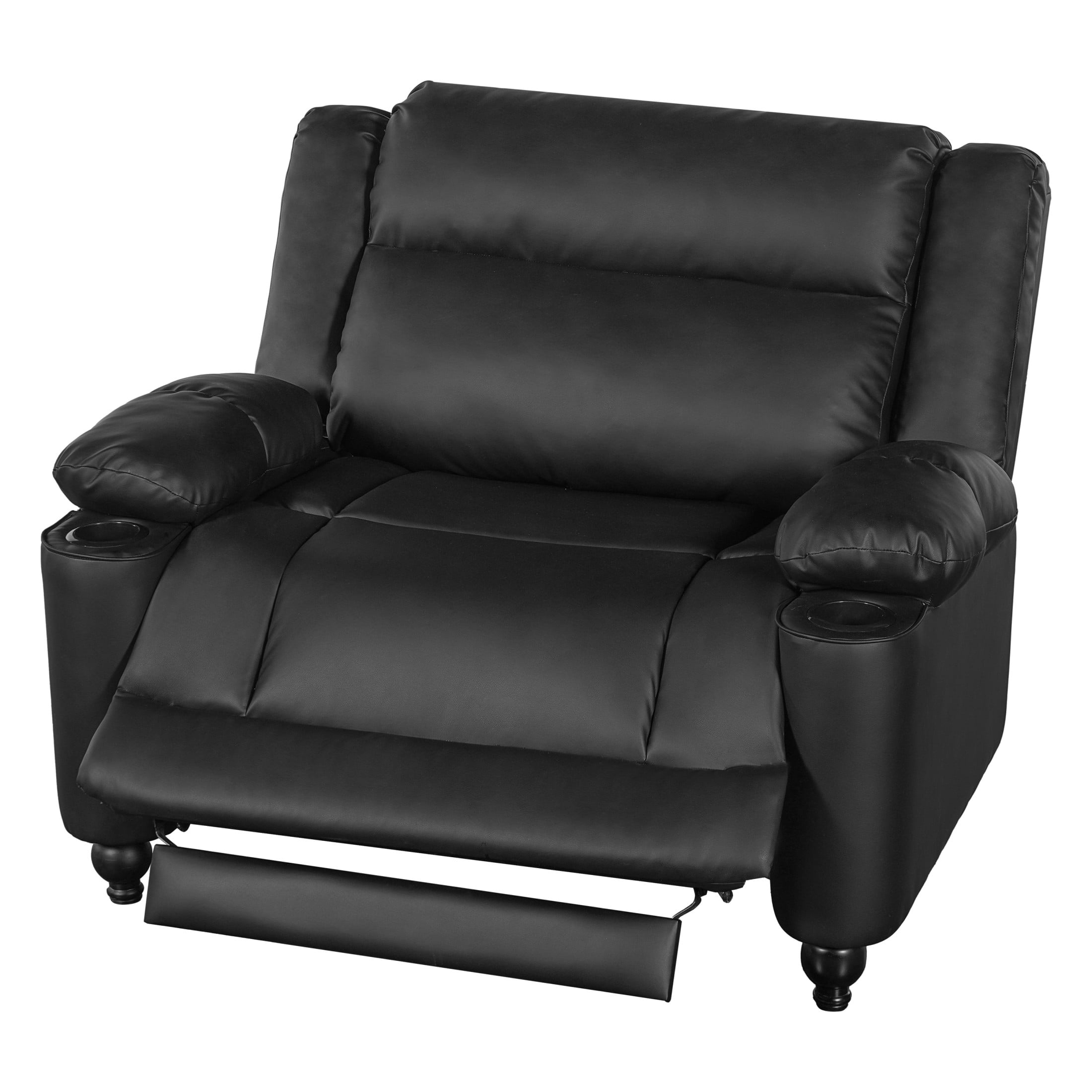 Christopher Knight Home 50" Manual Recliner Chair, Faux Leather Accent Chair with Cup Holders, Black