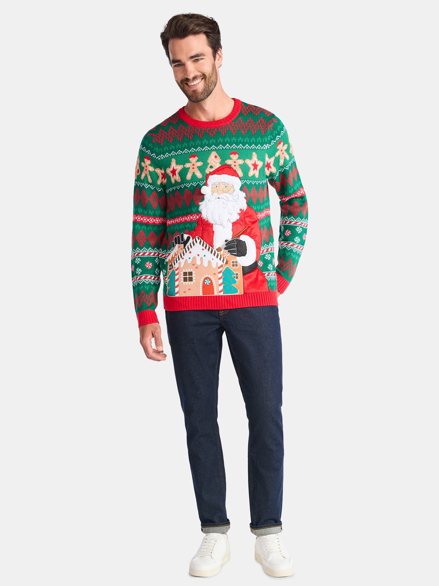 Men's Christmas Sweater Ugly Christmas Sweater with Drink Pocket from Holiday Time, Sizes XS-3XL