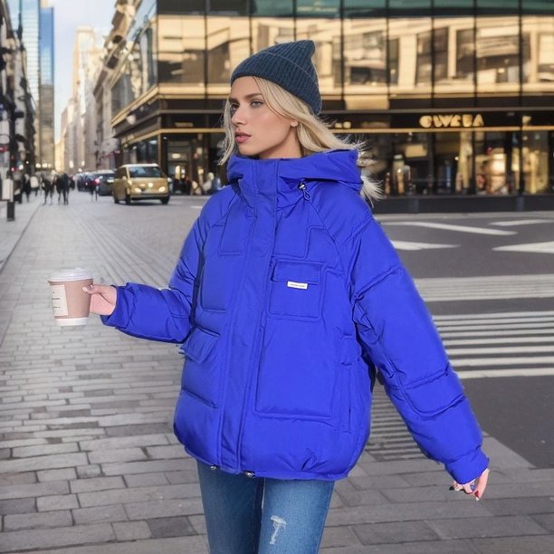 Chaqueta de algodón con múltiples bolsillos, chaqueta holgada de algodón para mujer, chaqueta de algodón con capucha de estilo corto de invierno, chaqueta de algodón de talla grande