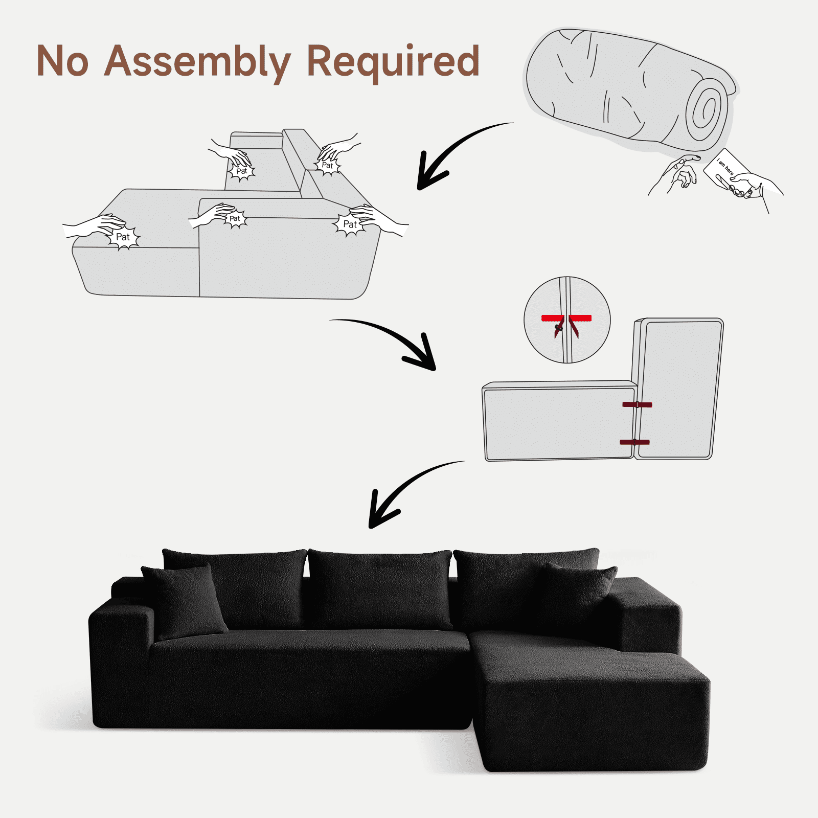104" Sectional Sofa, L-Shaped Modern Modular High-Density Sponge Corner Sofa with Chaise Lounge & Pillows, Upholstered Cloud Couch for Living Room Bedroom Apartment