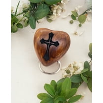 5MOONSUN5 Wooden Heart Urn Keepsake Cremation Urn for Human pet Ashes Handcrafted Urn Heart Shaped - Perfect for Adults & Infants with Brass Stand 3 inch with CROSS Engraving