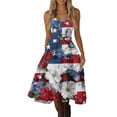 thumbnail image 2 of HAJWOH Women 4th of July Dresses 50s 60s Vintage Sleeveless Star and Stripe Print Cocktail Swing Dress Retro Patchwork Midi Evening Dress Red S, 2 of 4