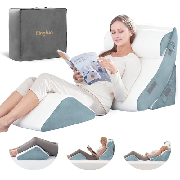 Juego de almohadas ortopédicas con forma de cuña Kingfun, espuma viscoelástica, 4 piezas
