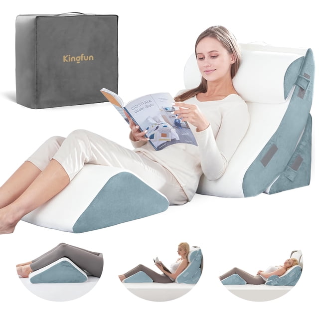 Juego de almohadas ortopédicas con forma de cuña Kingfun, espuma viscoelástica, 4 piezas