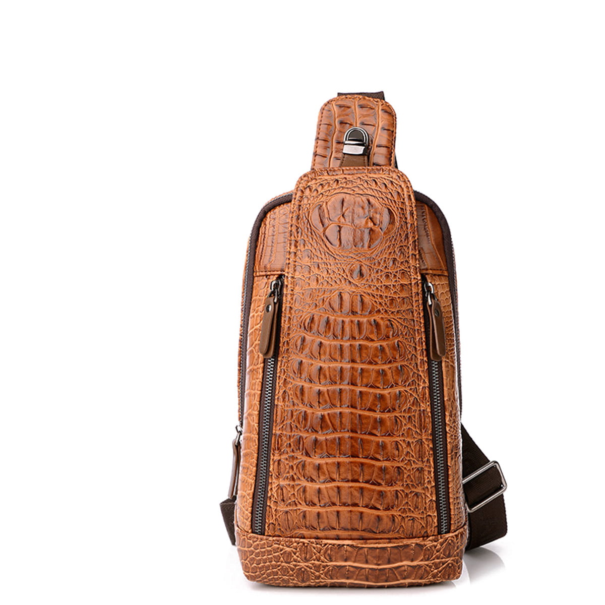 KUDOSALE - Men Sling Bag Messenger ,Leather Crocodile Pattern Cross Chest Shoulder Bag Body ...