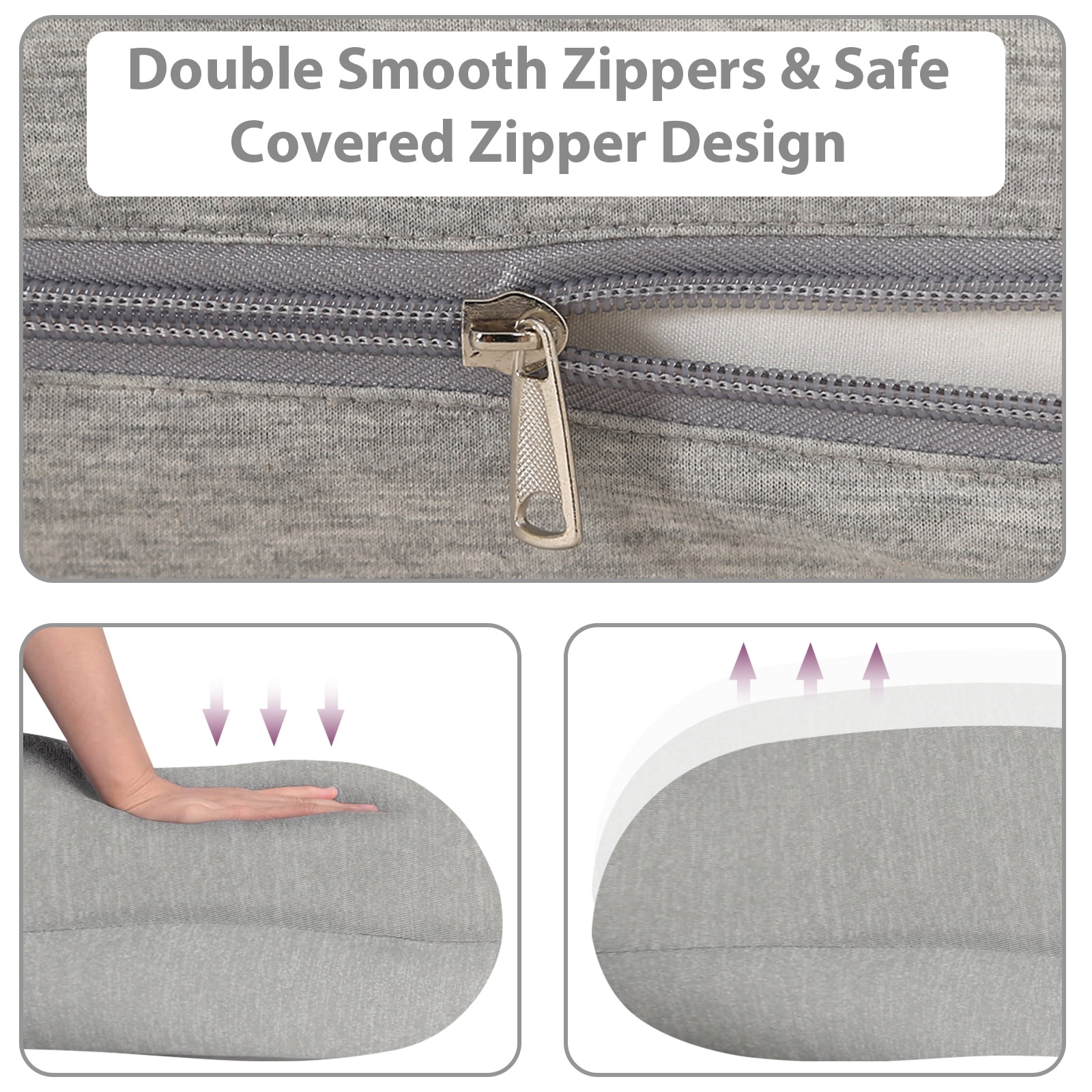 BATTOP Pregnancy Pillow with Cooling Cover,J Shaped Maternity Body Pillows for Pregnancy,Support for Back,Legs,Belly,Hips,Grey