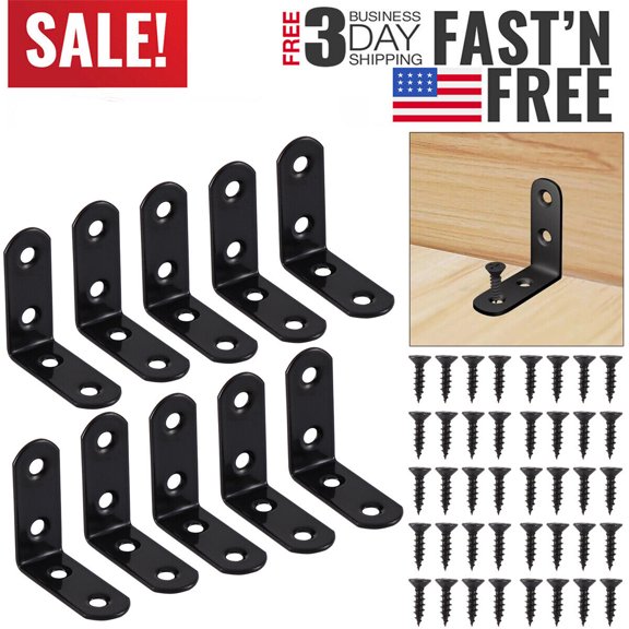 10-Pack Stainless Steel L Bracket Corner Brace Sets for Furniture - Black 90 Degree Right Angle