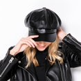 thumbnail image 6 of Minzimin Women's PU Leather Plain 8 Panel Octagonal Hat British Style Artist Painter Newsboy Cap, 6 of 9