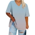 thumbnail image 2 of Ovbmpzd V-Neck Womens Tops Plus Size Blue Short Sleeve Comfy Gradient Color Blouses Shirts for Teens S, 2 of 6