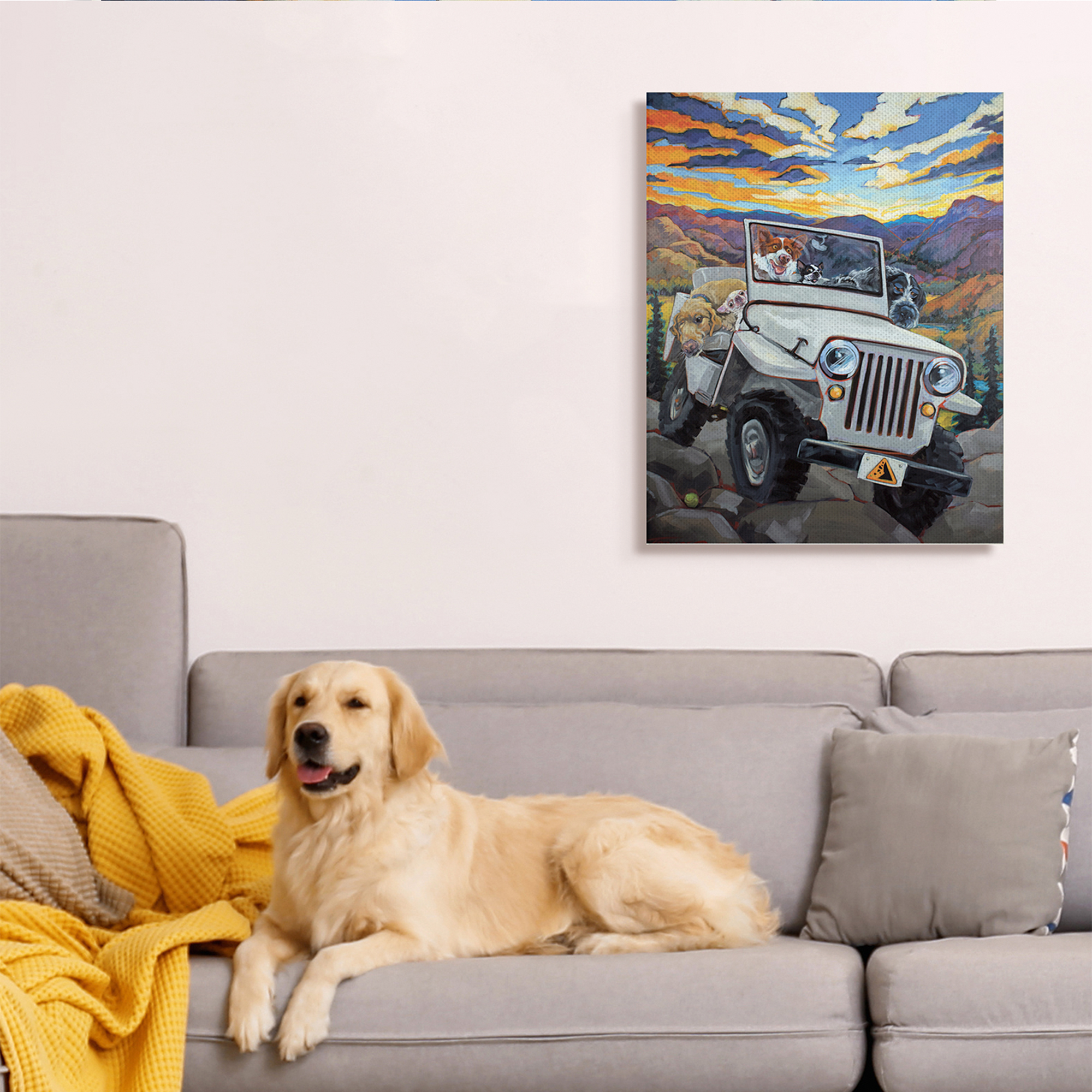Stupell Industries Dogs Off-Roading Desert Drive Mountain Sunset Animals & Insects Painting Gallery Wrapped Canvas Art Print Wall Art, 30 x 40