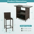 thumbnail image 3 of Gymax 3PCS Wicker Bar Set Height Table 2 Stools w/3 Rows Stemware Racks Garden Patio, 3 of 7