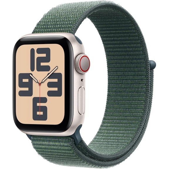 Pre-Owned Apple Watch SE (2nd Gen) [GPS + Cellular] Smartwatch with 44mm Aluminum Case with Lake Green Sport Loop. Fitness & Sleep Tracker, Crash Detection, Heart Rate Monitor - Starlight (Fair)