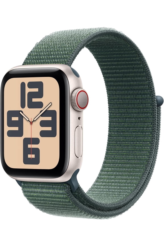 Pre-Owned Apple Watch SE (2nd Gen) [GPS + Cellular] Smartwatch with 44mm Aluminum Case with Lake Green Sport Loop. Fitness & Sleep Tracker, Crash Detection, Heart Rate Monitor - Starlight (Fair)