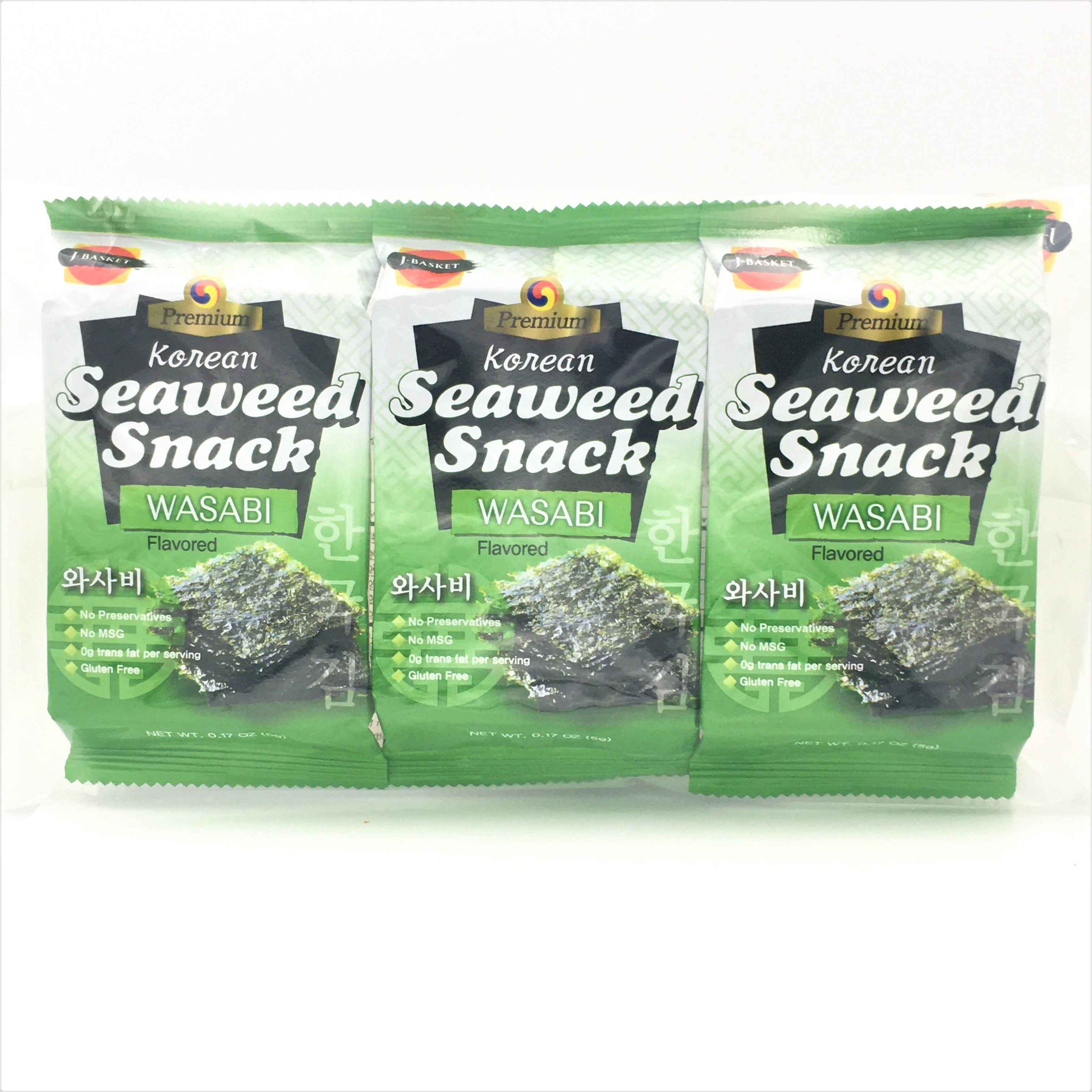 JBasket Premium Seaweed Snack Wasabi Flavored 0.52oz/15g/(3 Packs