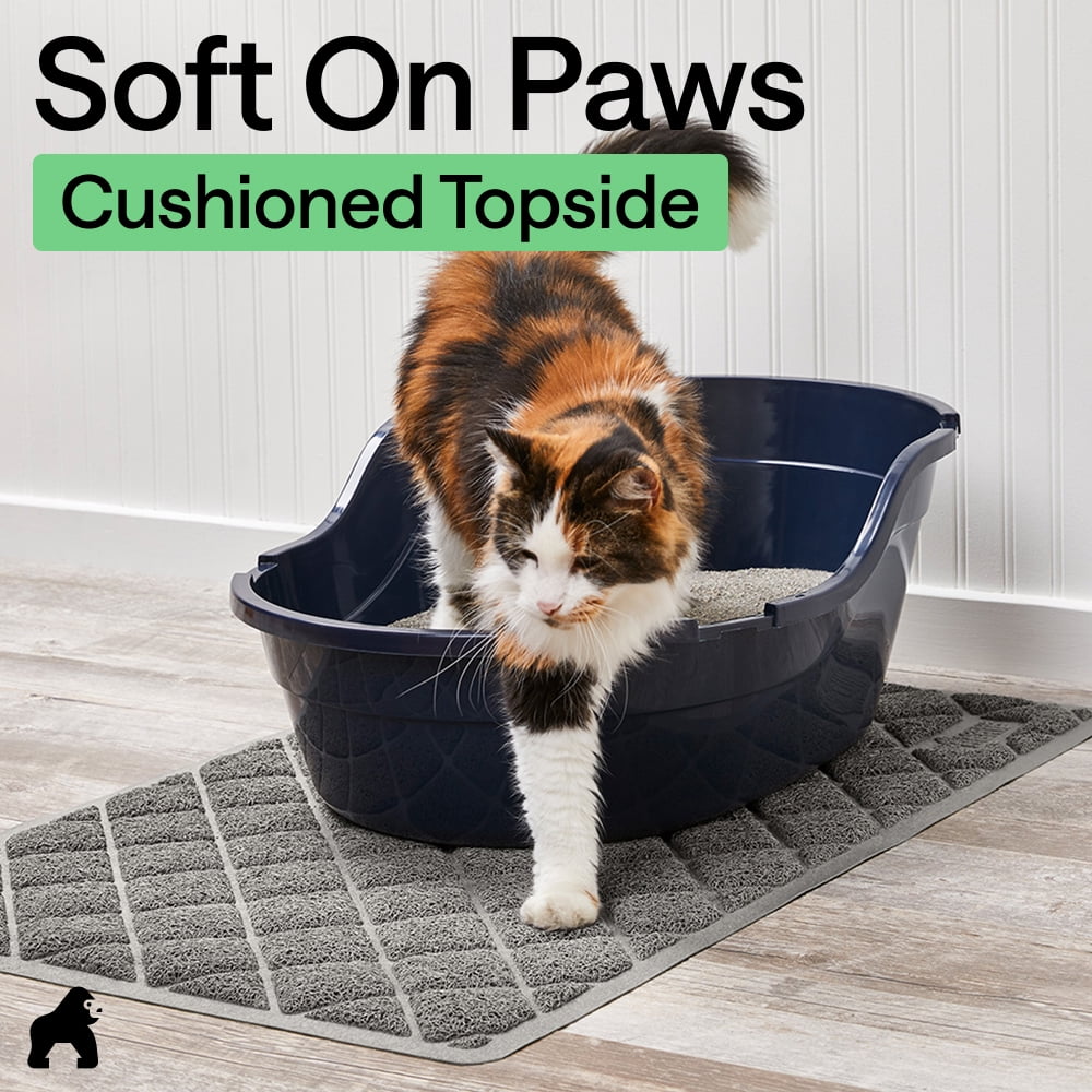 GORILLA GRIP Cat Litter Box Mat, 35x23, Water Resistant Kitty Litter Trapping Mat, Textured Backing, Easy to Clean, Less Waste and Clean Floors, Kitten Supplies for Indoor Cats, Soft on Paws, Gray