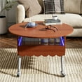 thumbnail image 2 of MIDOQIN  27.6" Round  Coffee Table for Living Room, Modern Wooden Coffee Table with Metal Frame & Multi-Color Lighting Center Table, 2 of 16