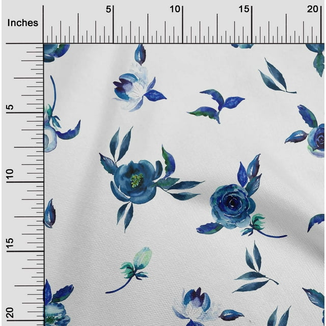 oneOone Polyester Lycra Fabric Flower & Leaves Watercolor Print Fabric BTY 56 Inch Wide