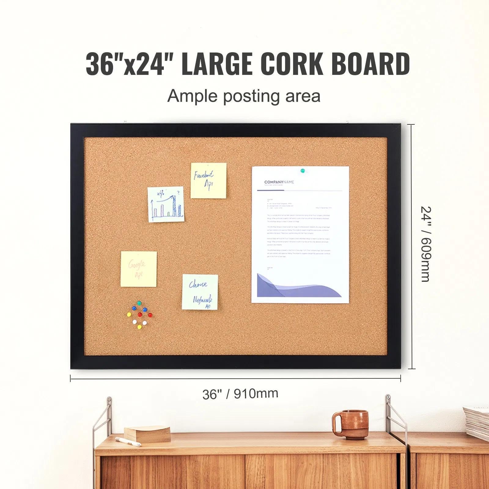Cork Board, Bulletin Board with MDF Sticker Frame, Vision Board Includes 10 Pushpins for Display and Decoration in Office Home and School