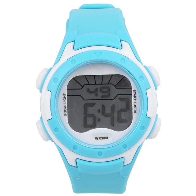 Reloj electrónico deportivo para niños, resistente al agua hasta 3 ATM, correa de PU, color cian