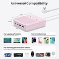 thumbnail image 2 of USB C Charger Block,135W GaN IV Fast Charging Station Hub,6-in-1 USB C Power Strip with Flat Plug and 5ft Cord,2 AC,2 USB A,2 USB C,PD 65W Laptop Charger for MacBook Air/Pro,iPhone16/15,Samsung-Pink, 2 of 7