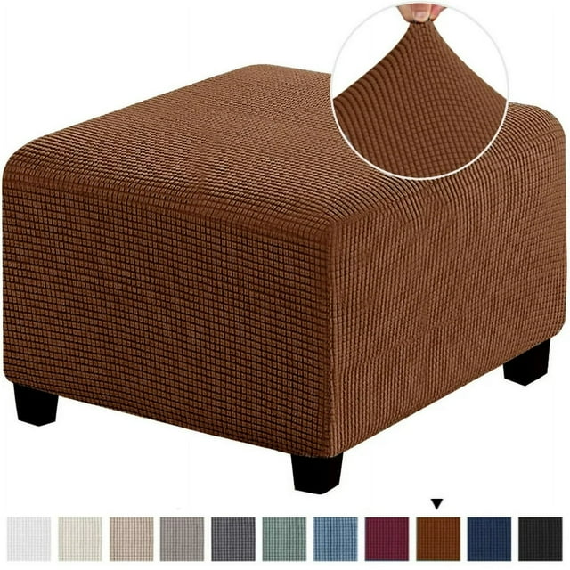 HLONK 3 Sizes Square Jacquard Durable Customized Stretch Footrest Ottoman Cover Folding Storage Stool Furniture Protector Slipcover (Dark Grey L)
