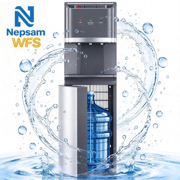 Nepsam Bottom Loading Water Cooler for 5 Gallon Bottles, Stainless Steel, 3‑Temp Hot/Cold/Room, Safety Lock, Gray