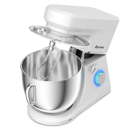 Costway - Tilt-Head Stand Mixer 7.5 Qt 6 Speed 660W with Dough Hook, Whisk & Beater - White