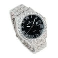 thumbnail image 4 of CHARLES RAYMOND Fully Iced Out Crystal Diamond Mens Watch w/Easy Read Date and w/Roman Numerals - Combo with Designer Hip Hop Blinged Out Bracelet and Ring- ST10226RND SLV BLK,10, 4 of 9