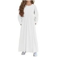thumbnail image 2 of Fengqque Girls Fall Ruffle Long Sleeve Crew Neck Loose Casual Maxi Dress with Pockets for 4-14 Years Old White 13 Years, 2 of 6