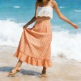 thumbnail image 5 of idosla Gingham Maxi Skirts for Women A Line High Waist Long Plaid Skirt Summer Beach Vacation Outfits Trendy (Orange, L), 5 of 7