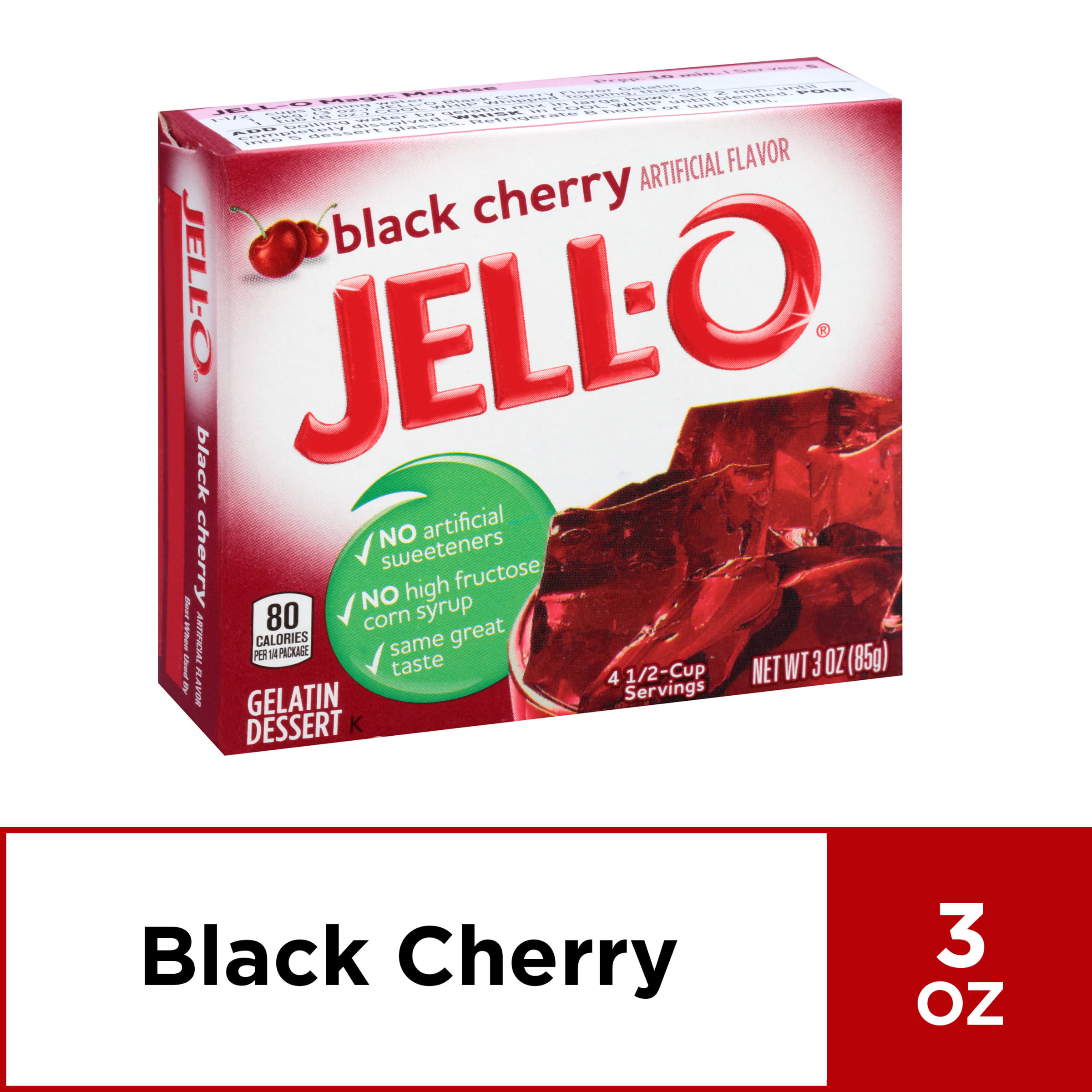 Jell O Black Cherry Instant Gelatin Mix 3 Oz Box Walmart Com Walmart Com