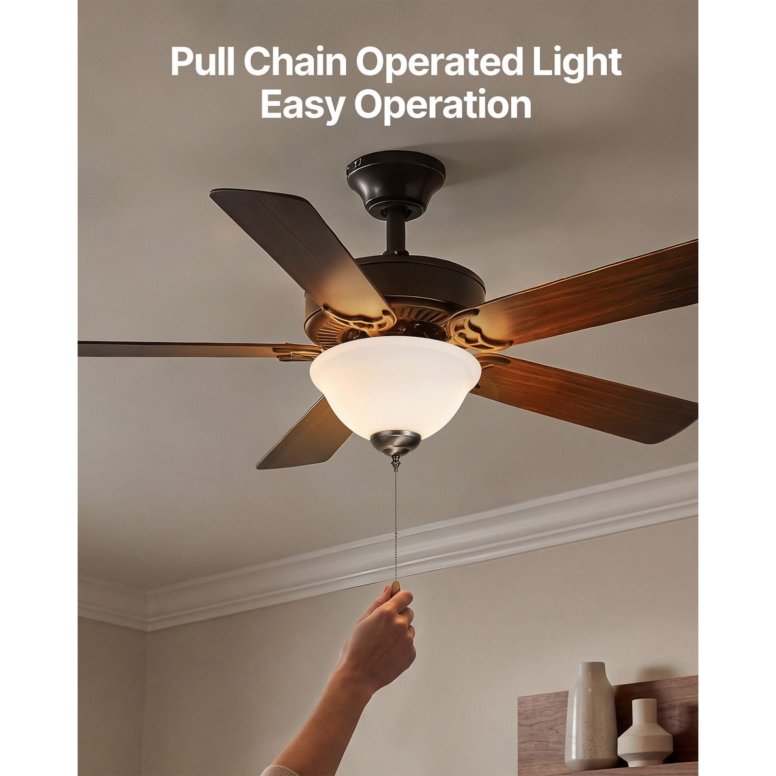 Ceiling Fan Light Kit 11.81 Inch 2x3000K 750lm Bulbs Alabaster Glass Alloy Steel Pull-Chain for Living Room Bedroom