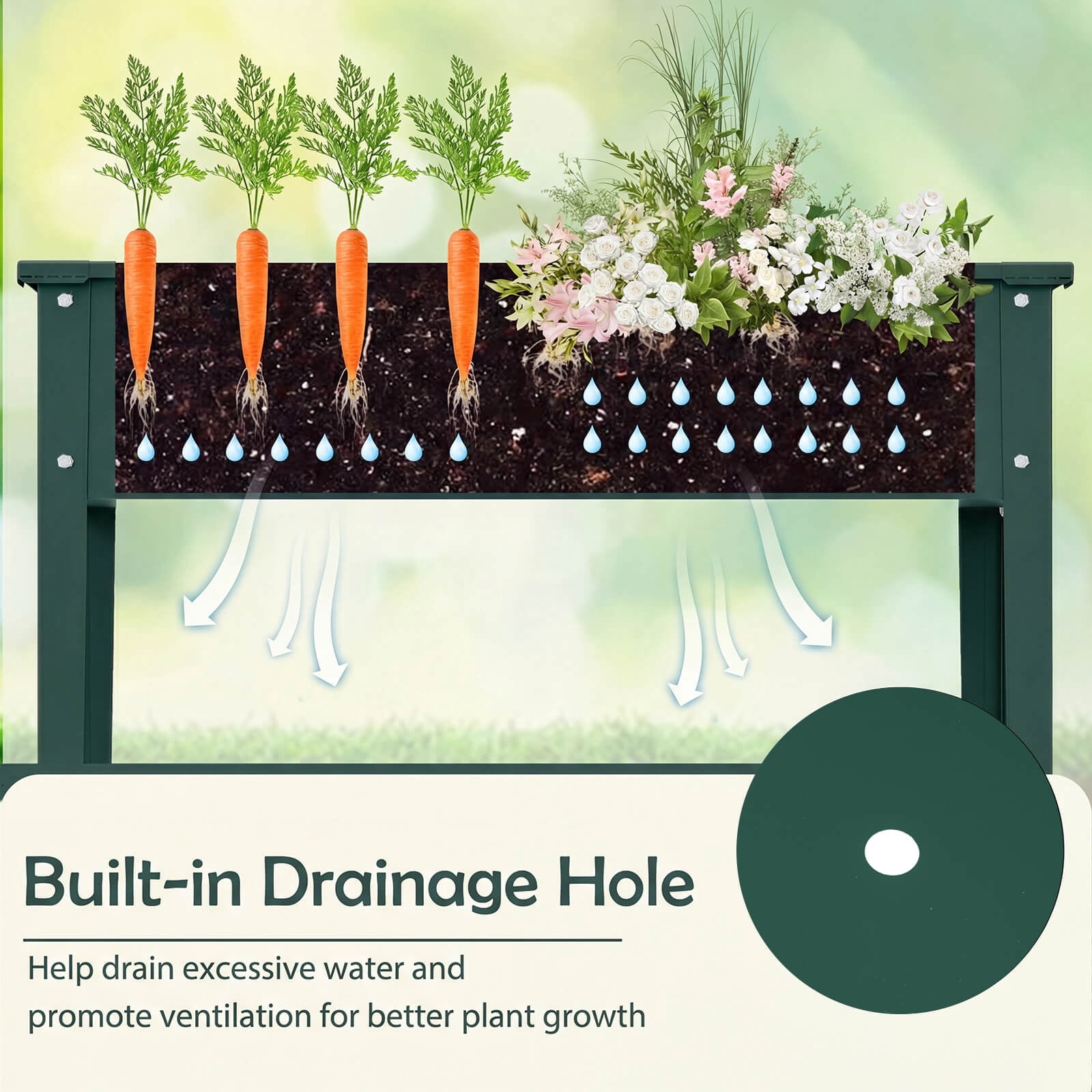 Costway 40" Raised Garden Bed with Legs Metal Elevated Planter Box Drainage Hole Backyard Green