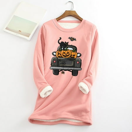 

Whblf Halloween Sweatshirts for Women Long Sleeve Plus Size Women Loungewear Nightgowns Long Sleeve Halloween Print Fall Fleece Tops