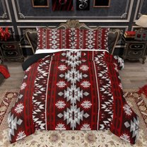 Homewish Rustic Western Aztec Bedding Comforter Set,Boho Geometric Triangle Twin Comforter Sets,Red Gray Bedding Set For Men Women,Super Cozy Room Decor Reversible,2pcs