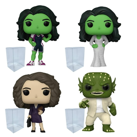 She-Hulk Funko Pop Set of 4 with Protector Bundle - Includes She-Hulk, She-Hulk Gala, Jennifer and Abomination Vinyl Figures with 4 Blue Salamander Emporium Plastic Protector Cases