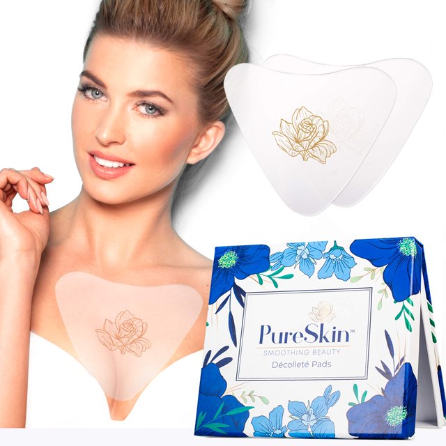 PureSkin Coussinets Anti-Rides pour la Poitrine - Lot de 4 - Décolletés Coussinets Anti-Rides pour la Poitrine / Patchs en Silicone pour les Rides / Rides de la Poitrine pour Dormir sur le Côté / Rides de la Poitrine / Coussinets en Silicone pour la Poitrine