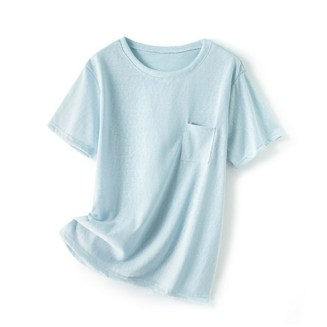 Neewe Women Summer T Shirts Short Sleeve Rounded V Neck Pocket Tee Tops Multiple Color Options