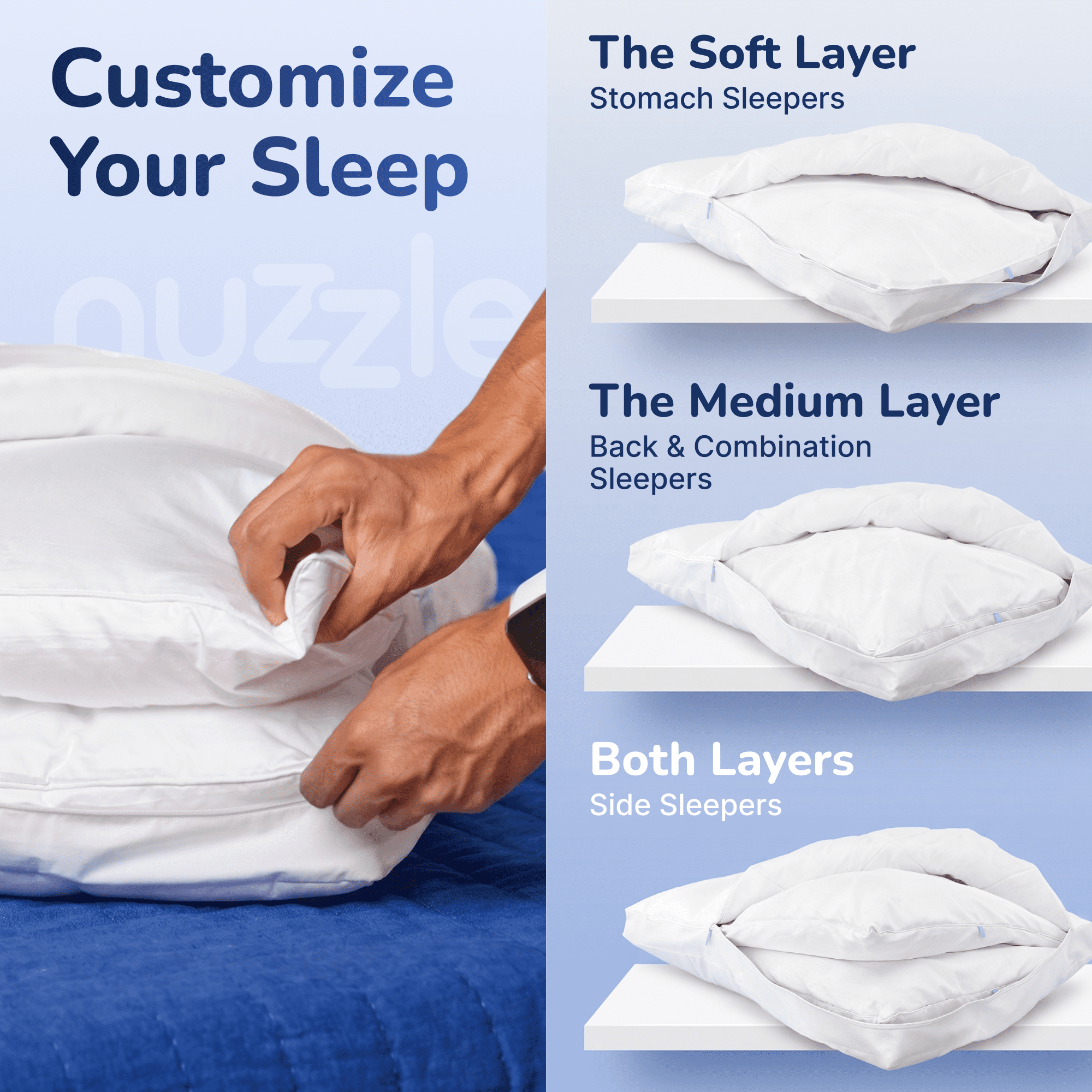 Nuzzle, Adjustable Bed Pillow, 3-in-1 Support, Standard Size
