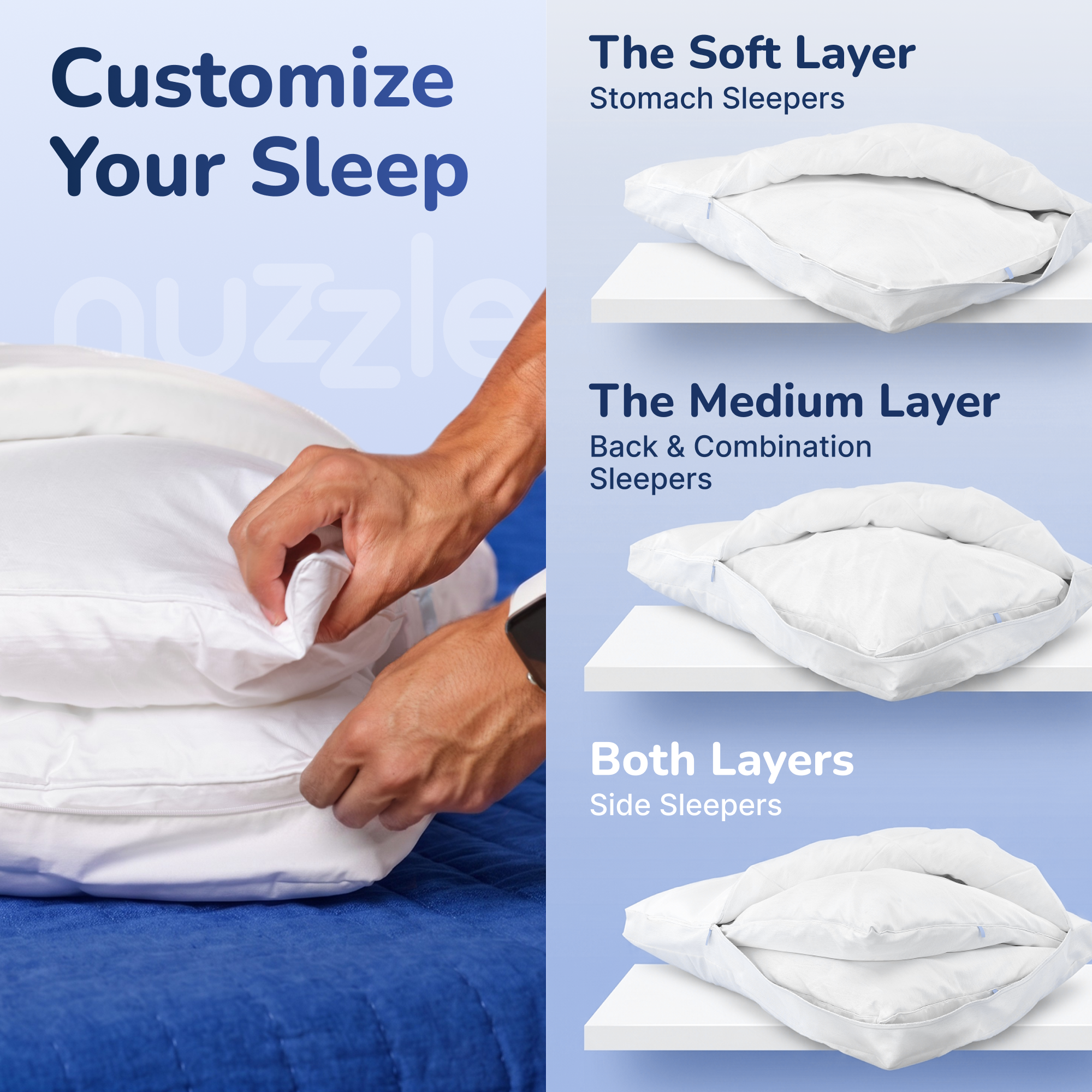 Nuzzle Adjustable Bed Pillow, Standard Size, White photo 2