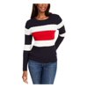 TOMMY HILFIGER Womens Navy Ribbed Relaxed-fit Cable-knit Color Block Long Sleeve Crew Neck Sweater XXL