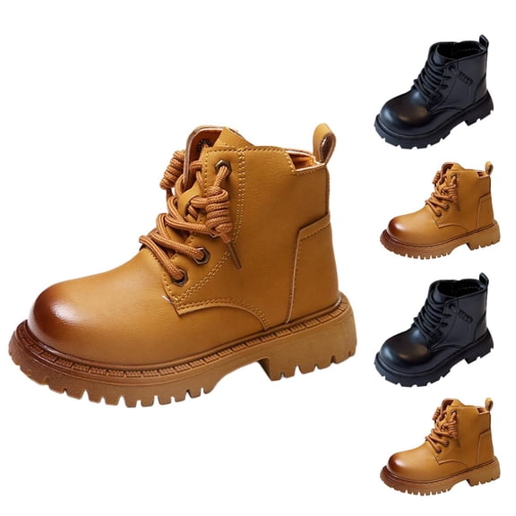 THDHVS Kids Boots,Boots for Boys,Kids Slip-Resistant Martin Boots Solid Color with Leather Construction and British Inspired for All-Day Wear Black 9-9.5 Years