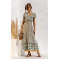 thumbnail image 4 of Robes Femmes-Été Décontracté Manches Courtes Taille Haute Col en V Imprimé Floral Robe Maxi Boutonnée, 4 of 8