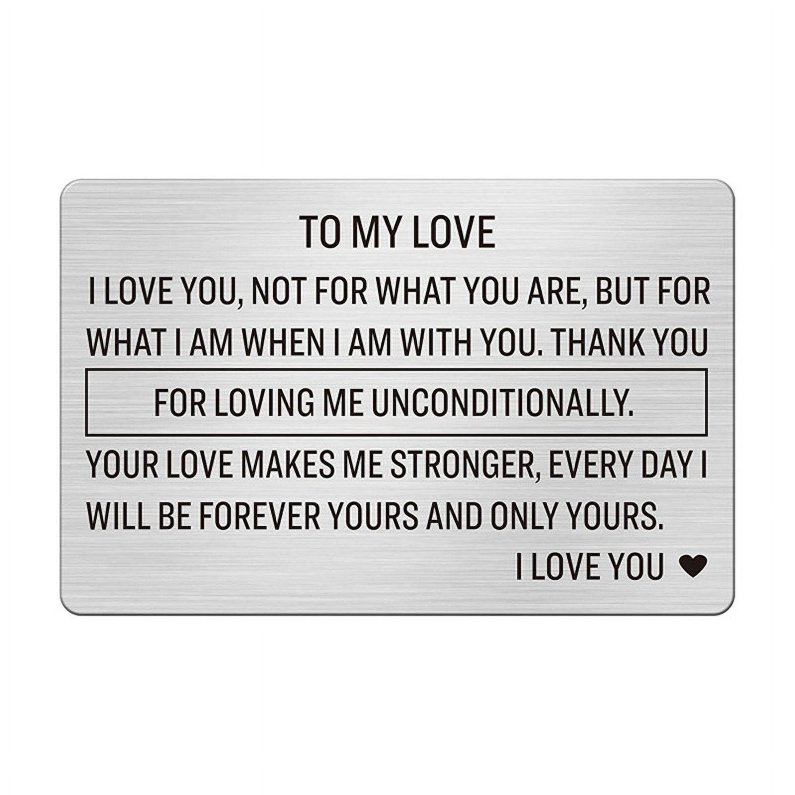 Whoamigo Valentine'S Day Wallet Insert Card Engraved Stainless Steel Metal Cards to Men Boyfriend Wife Girlfriend Wedding Gift