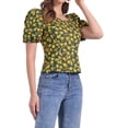 thumbnail image 4 of BLUSA FLORAL PARA MUJERES INSPIRE CHIC CON ESCOTE EN CORAZÓN, MANGAS ABULLONADAS Y ESPALDA ELÁSTICA, TOP CASUAL VERDE OLIVA TAMAÑO S, 4 of 6