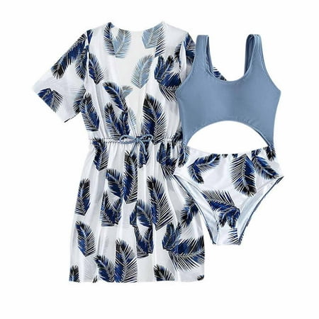 

Edvintorg 8-14 Years Teenagers Girls Swimsuit Swimwear Clearance Children s Swimsuit Short Sleeve Feather Print Swimsuit Bikini Bathing Suit Swimming Two-Piece Set
